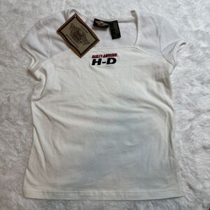 Vintage Harley Davidson Mesh Shoulder White Sleeveless Shirt